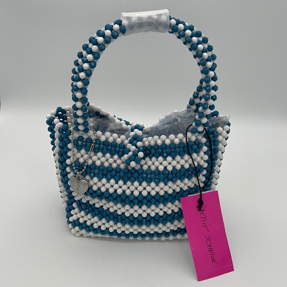 Betsey Johnson NWT Just Bead It - Blue and White Beaded Handbag